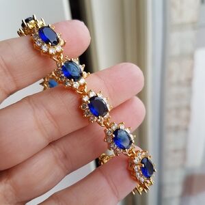 Swarovski Elements Gold 925 Silver Blue Sapphire Diana Tennis Bracelet NEW